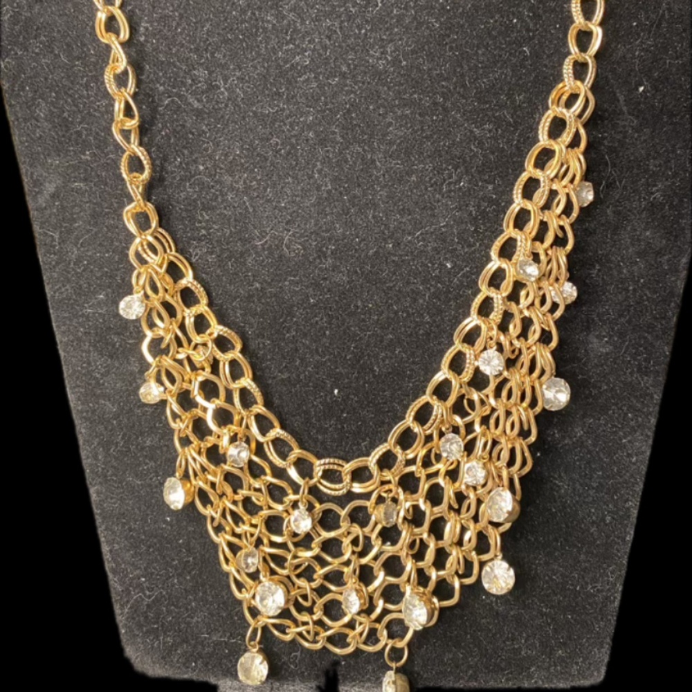 Gold Chain Necklace w/ Rhinestones